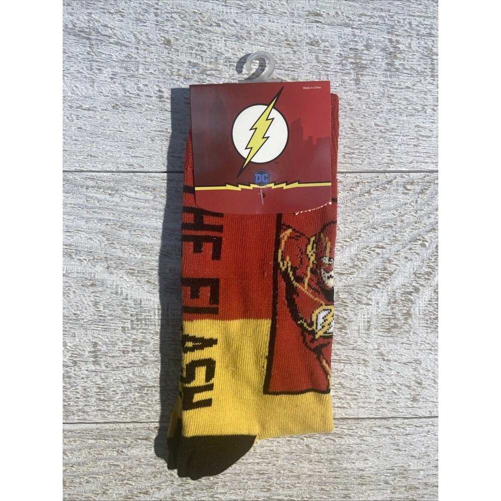 Men’s Crew Socks Marvel Comics The Flash Red Yellow Black Size 8-12 #D063